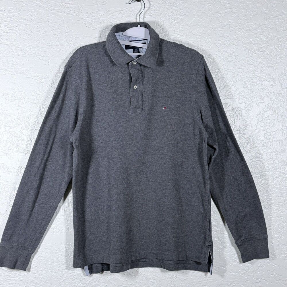 Tommy Hilfiger Mens Long Sleeve Polo Shirt Collared 2-Button Gray S
